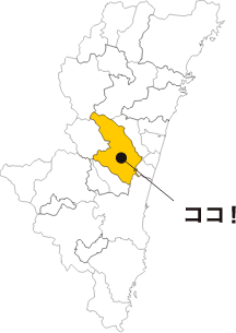 宮崎県の地図上で西都市の位置を示した図