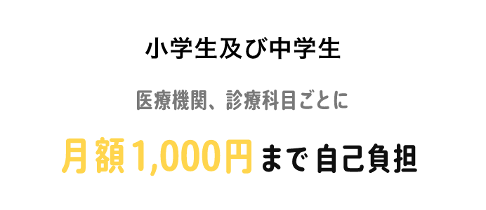 小学生及び中学生 医療機関、診療科目ごとに月額1,000円まで自己負担